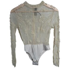 Free People XS Intimately Free People Embellished Pearl Bodysuit